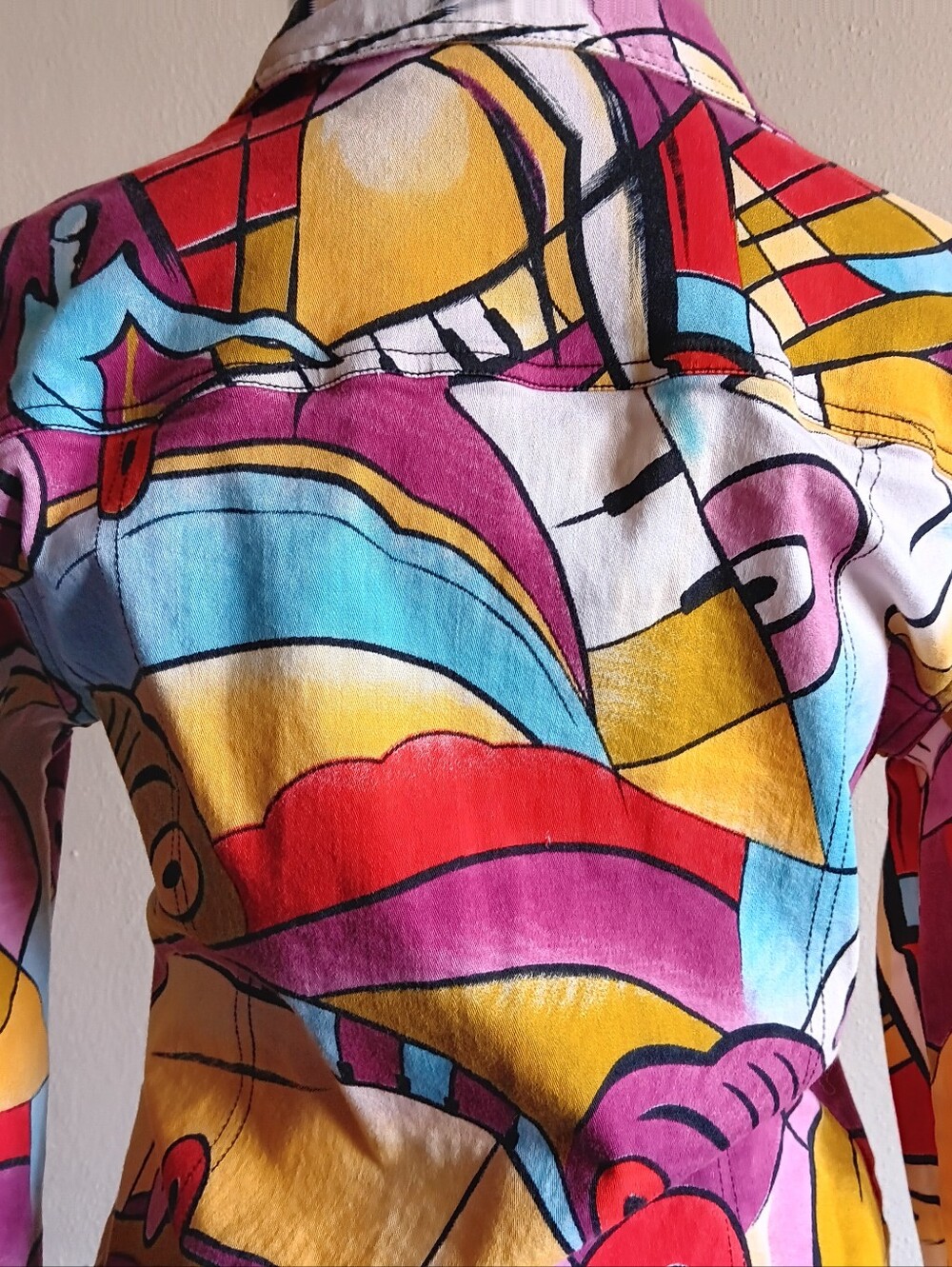 Y2K 90s Vibrant Abstract Multicolor Artsy Button Up Jacket Mirror Image Small - Picture 6 of 12